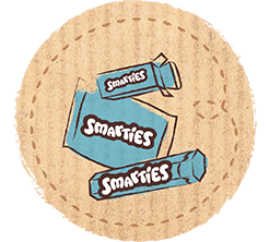 drawing of three different Smarties packaging